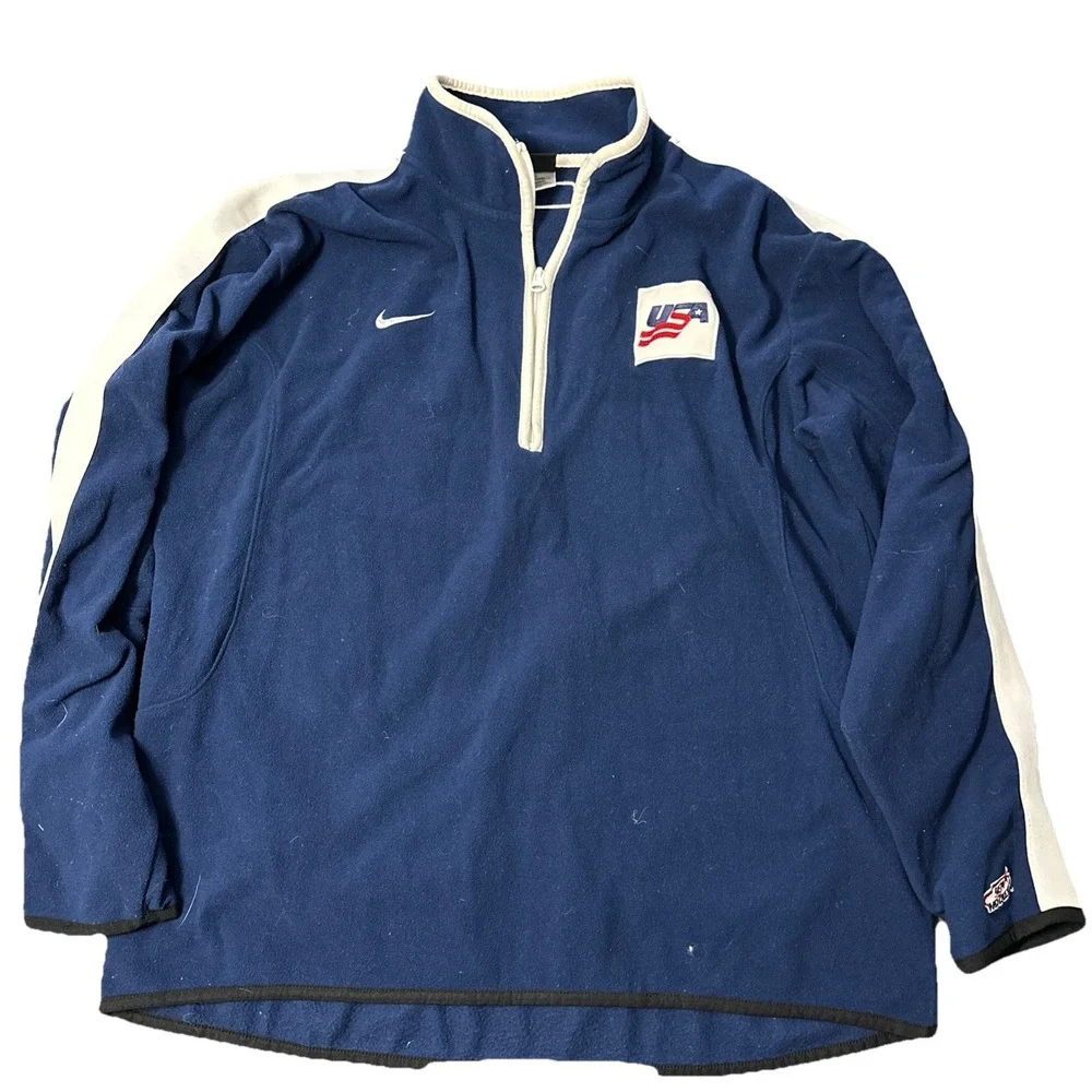 Vintage 1990s Nike USA Hockey University Fleece Pullover Half Zip Men's Large